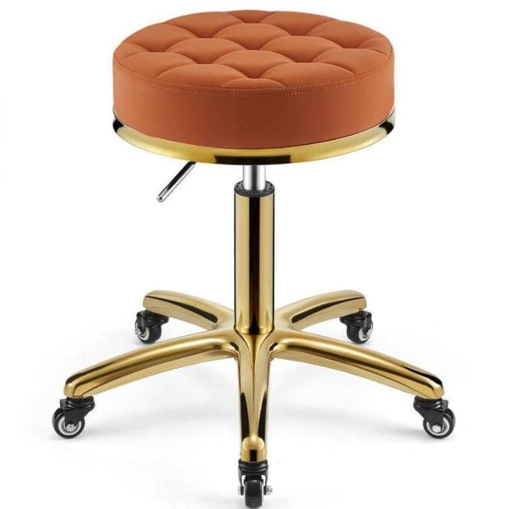 360 Rolling Rotation Salon Stool,Round Leather Cushion Beauty Chair 330 Lbs Load Heavy Hydraulic Stool,Lifting Wheel And Gold Stainless Steel Base,for Spa Work Office Massage Nail(Color:Orange)