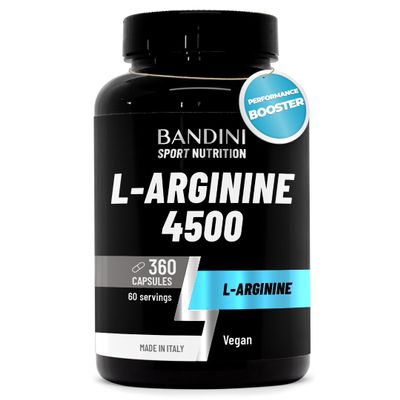 Bandini L-Arginine 360 Capsules - 4500 mg High Dosage - Caps with Pure L Arginin HCL Powder - Natural Food Supplement - No Additives, Vegan - Ideal for Athletes - Italian Quality
