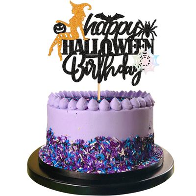 Ercadio 1PCS Happy Halloween Birthday Cupcake Toppers Glitter Halloween Witch Bat Pumpkin Spider Cupcake for Baby Shower Birthday Halloween Themed Party Cake Decorations Supplies