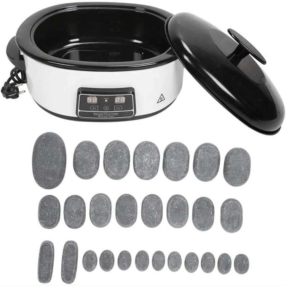 ZYJIX Natural Basalt Massage Stone, 27 Pieces Hot Stone Massage Kit With Digital Stone Heater, For Home Spa Relaxation Pain Relief