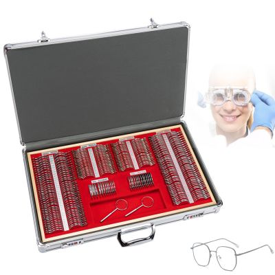 266 pcs Trial Lens Set Optical Kit with Metal Rim Wood Frame Aluminum Box Free Optometry Test Trial Frame, Storage Case, Suitable for Opticians and Eye Hospitals