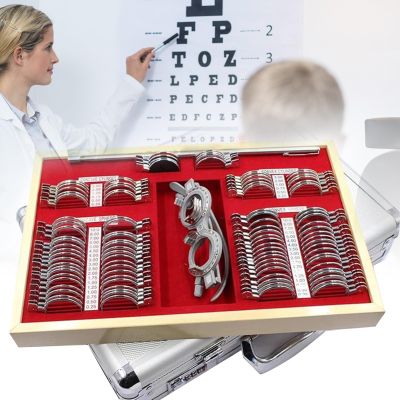 104 pcs Optical Trial Lens Set Metal Rim Optometry Kit with Box Trial Frame, Case Metal Rim Ophthalmic Lense Including Free Trial Frame Suitable for Opticians and Eye Hospitals