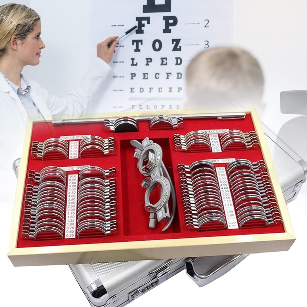 104 pcs Optical Trial Lens Set Metal Rim Optometry Kit with Box Trial Frame, Case Metal Rim Ophthalmic Lense Including Free Trial Frame Suitable for Opticians and Eye Hospitals