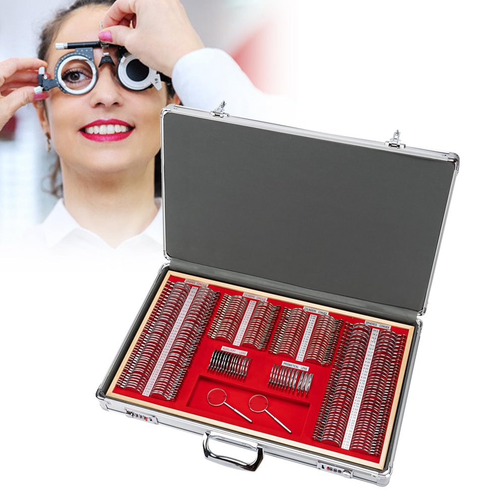 266 PCS Optical Trial Lens Set Metal Rim Optometry Kit, Precise Optical Lens Optometry Kit Metal Rim Optometry Test Trial Frame with Aluminium Case