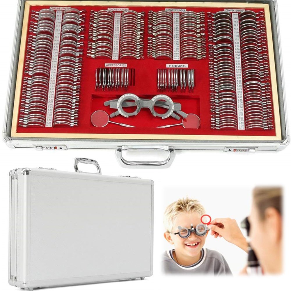 266PCS Optical Trial Lens Set, Metal Rim Optometry Kit with Optometry Frame & Aluminum Case, Eye Protection Accessories Set for Schools, Hospitals Ophthalmology, Optical Shops