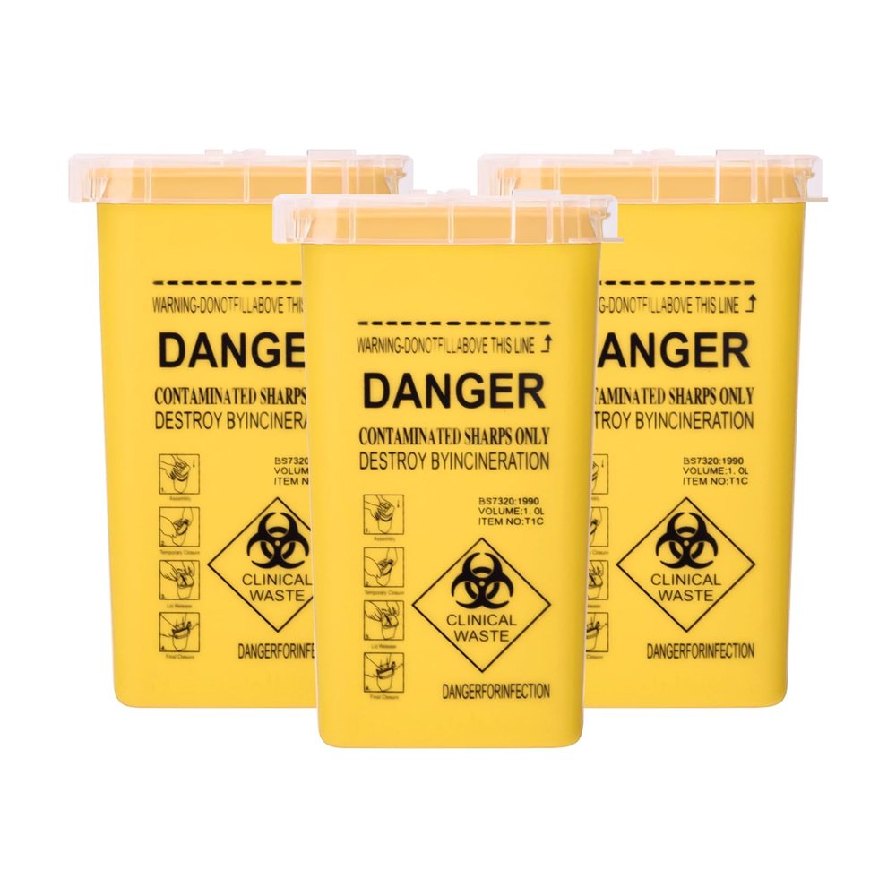 BAMTTOO 3pcs Needle Disposal Boxes Containers Tattoo Disposal Collector Sharps Containers Waste Boxes for Tattoo Supplies and Equipment (Yellow)