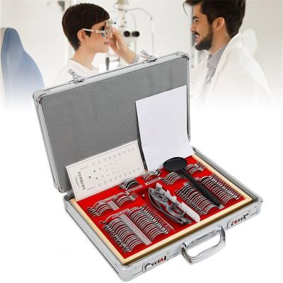 104PCS Optometry Box Trial Lens Case Set, Eye Protection Accessories Optical Trial Lens Set Metal Rim + Trial Frame + Aluminium Case