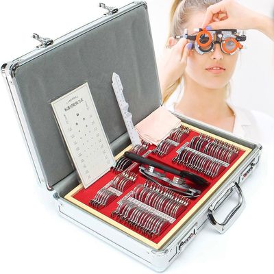 104Pcs Optical Trial Lens Set Plastic Rim Ophthalmic Trial Case Lenses with Trial Frame, 38mm Aperture, Aluminum Case, Optometry Box Equipment