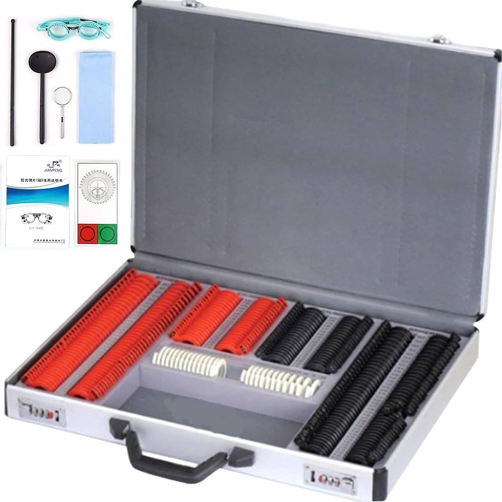 266Pcs Optical Trial Lens Set Optometry Kit Metal Rim Ophthalmic Lenses + Aluminum Case + Trial Frame