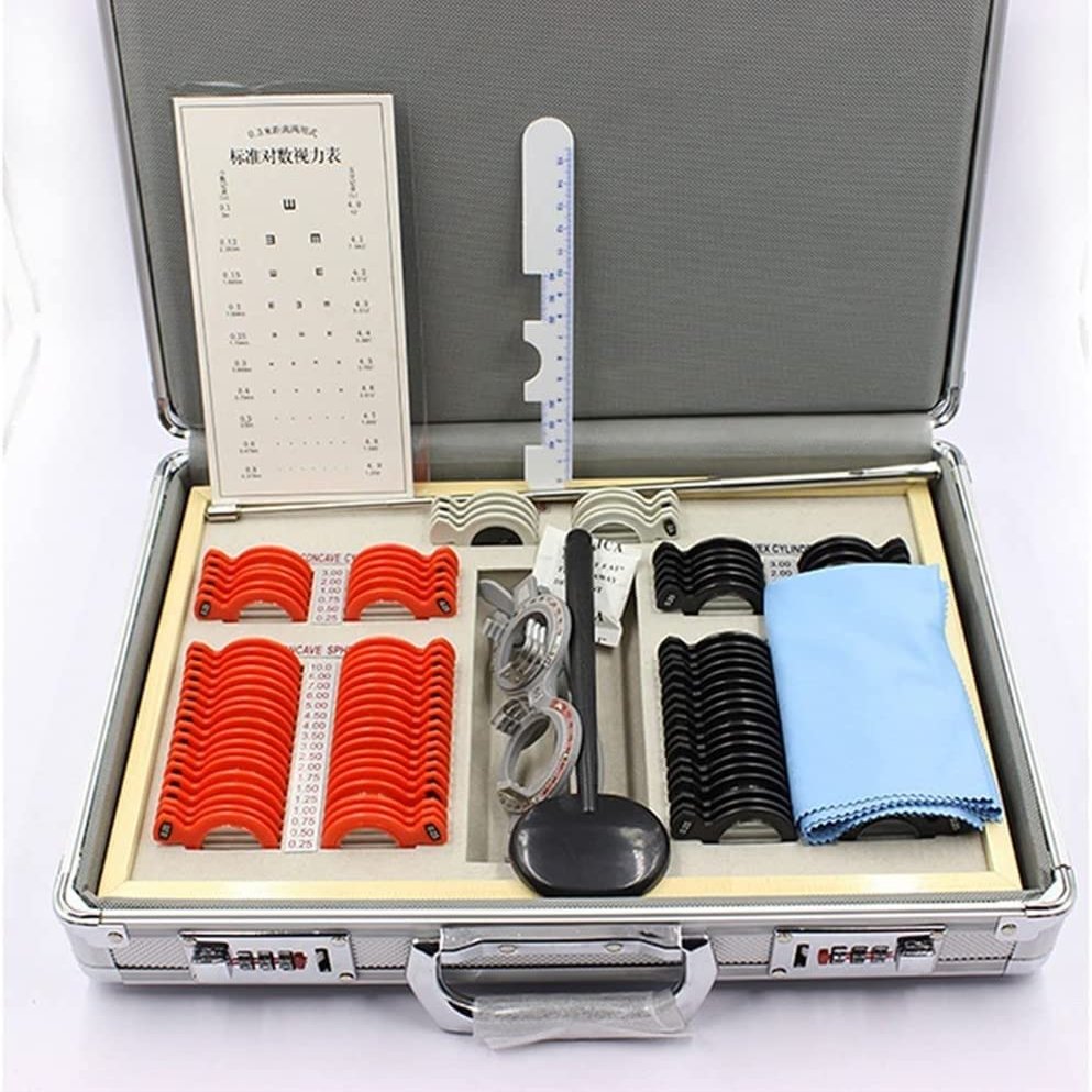 104 Pcs Trial Lens Set With Measuring Glasses Testing Frame, Optical Lens Optometry Rim Case Evidence Box Aluminum Rim Kit