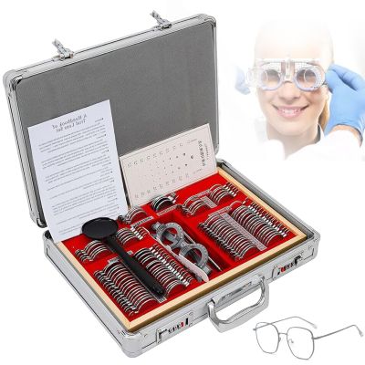 104 Pcs Optical Trial Lens Set with Aluminum Case, Metal Rim Optometry Kit Box + A Free Trial Frame,Optometry Test Trial Frame, Suitable for Optometrists