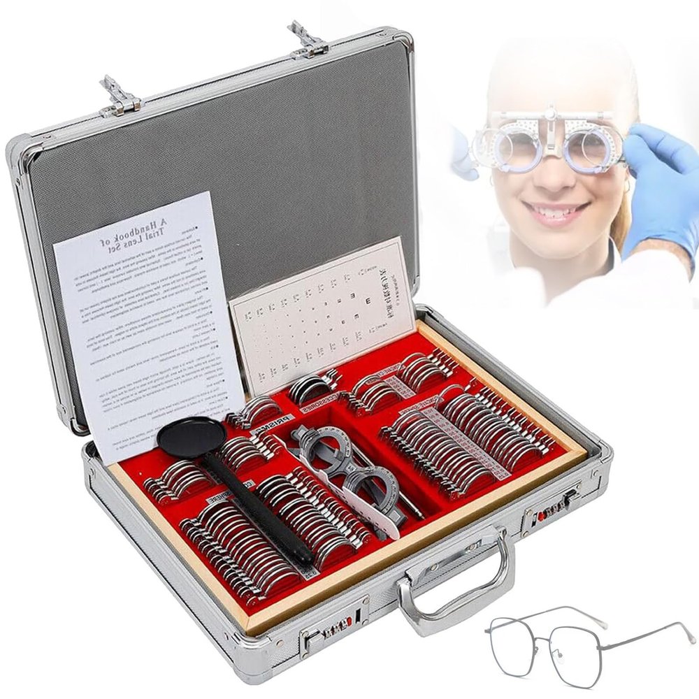 104 Pcs Optical Trial Lens Set with Aluminum Case, Metal Rim Optometry Kit Box + A Free Trial Frame,Optometry Test Trial Frame, Suitable for Optometrists