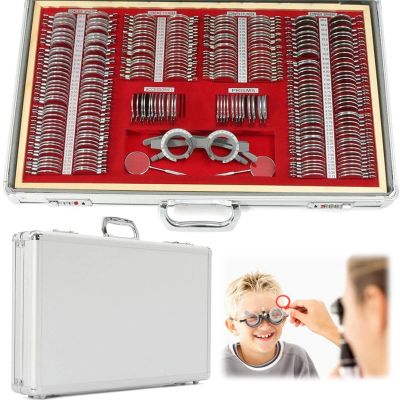 266PCS Optical Trial Lens Set, Metal Rim Optometry Kit with Optometry Frame & Aluminum Case, Eye Protection Accessories Set for Schools, Hospitals Ophthalmology, Optical Shops