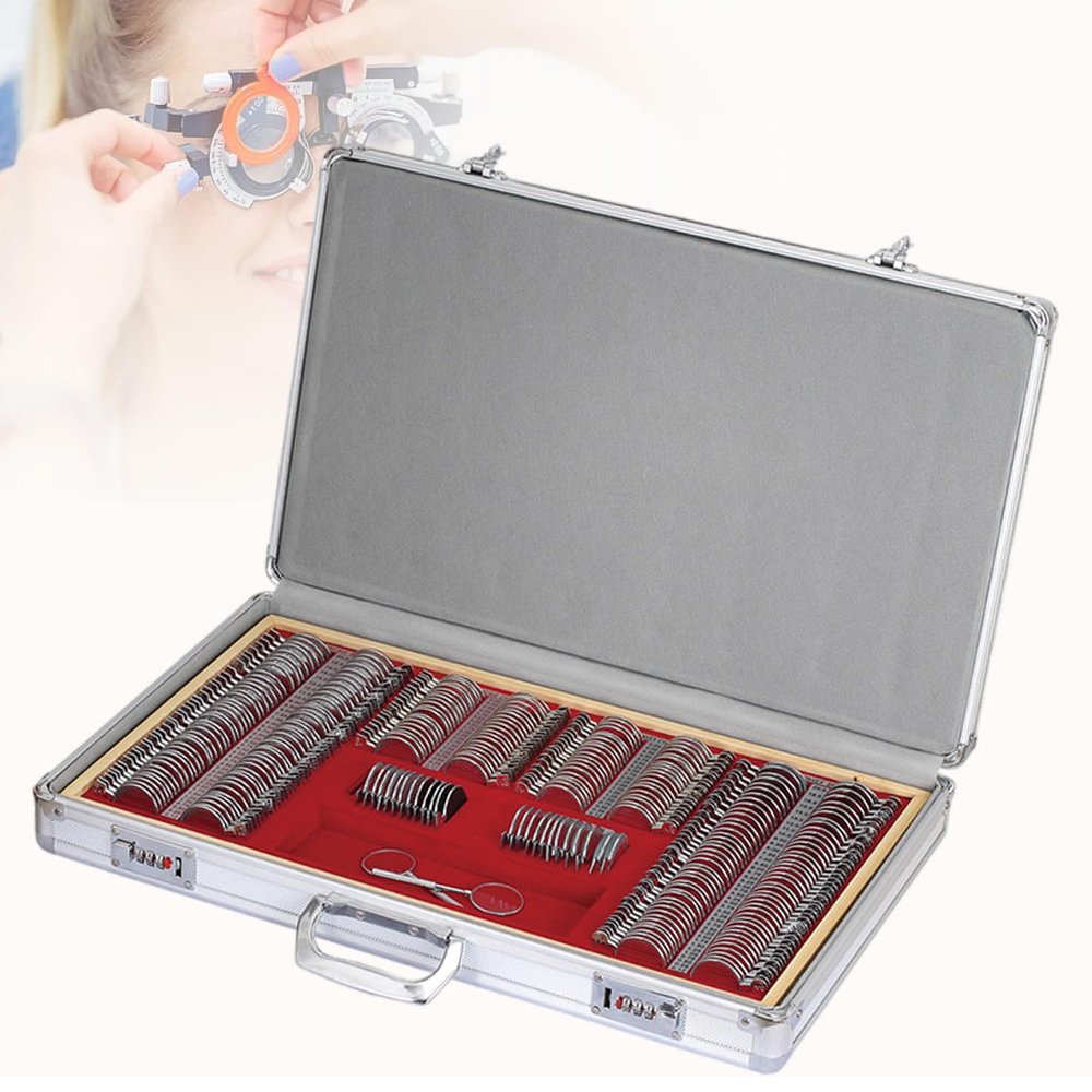 Trial Lens Set Optical Kit, 266 PCS Optical Trial Lens Set Optometry Kit Metal Rim Aluminum Case Trial Frame Suitable for Vision Screening, Physical Examination