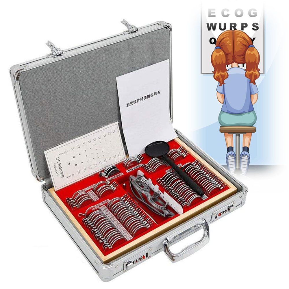 104Pcs Trial Lens Set Optical Kit, Metal Rim Optometry Kit with Optometry Frame & Aluminum Case, Eye Protection Accessories Set for Schools, Optical Shops