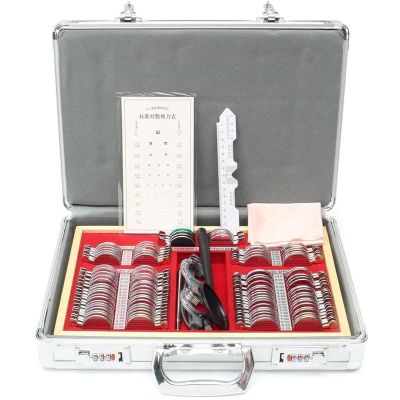 104 pcs Optical Trial Lens Set, Metal Rim Optometry Optical Instrument Trial Lens Set with Metal Rim Optometry Kit Case with Metal Rim Frame Aluminum Box