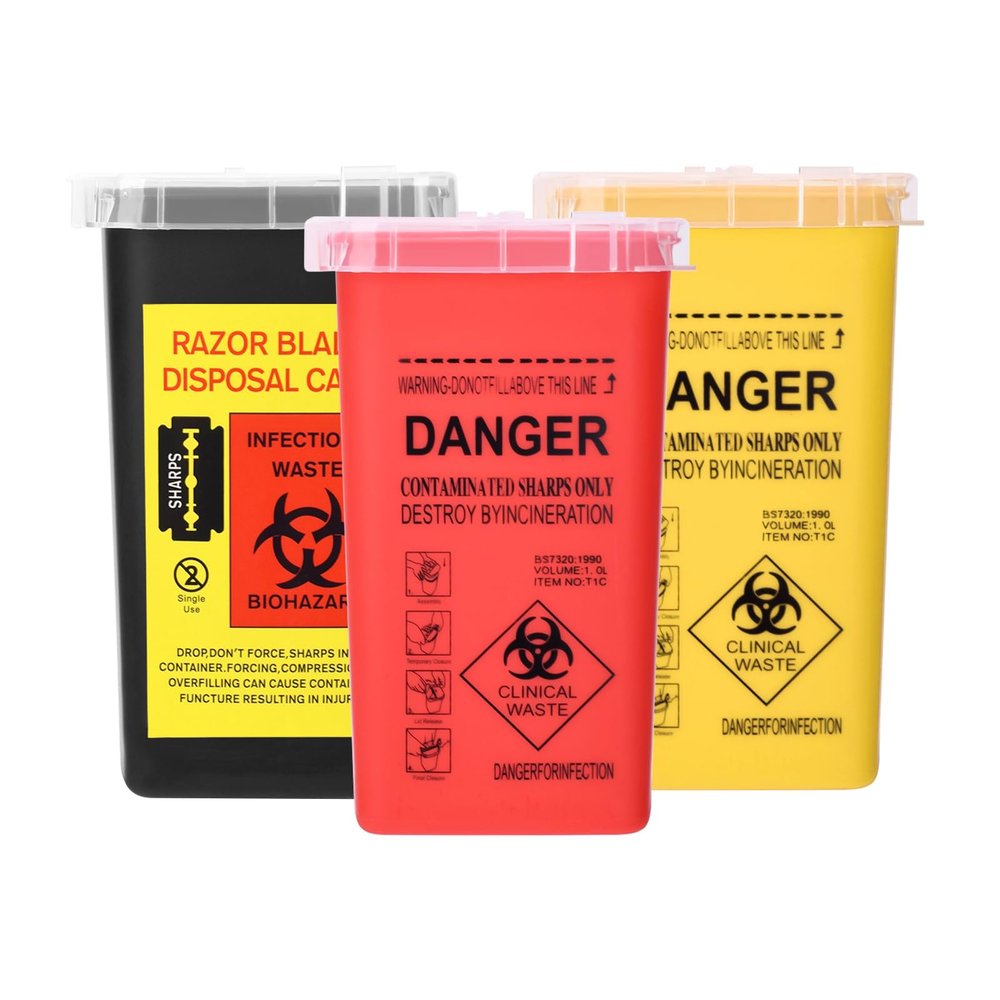 BAMTTOO 3pcs Needle Disposal Boxes Containers Tattoo Disposal Collector Sharps Containers Waste Boxes for Tattoo Supplies and Equipment (Mixed Color)