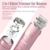 Akunbem 2 in 1 Women Electric Shaver Dual Head Bikini Trimmer for Women IPX7 Waterproof Wet & Dry Use Body Hair Trimmer and Facial Hair Remover for Bikini Underarm Leg Arm Body Face, Pink view 2