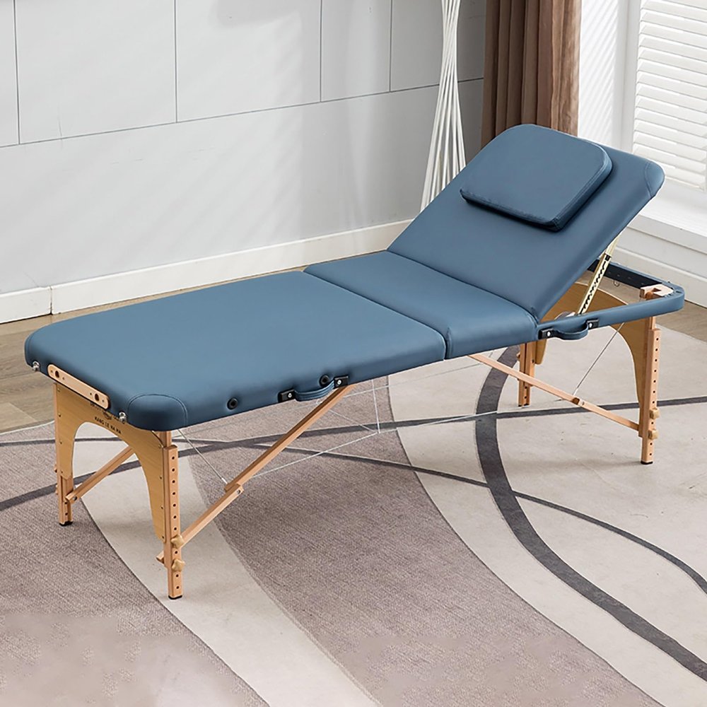 Hoixin Portable Massage Table Adjustable Height Foldable Beauty Couch Therapy Couch Tattoo Table Therapy Table with Storage Bag for Salon, Tattoo, Therapy, Lash and Physiotherapy(Blue)