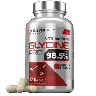 Glycine 650mg Per Capsule (Maximum Dose in UK) Superior 98.5% Purity x 120 Vegan Capsules, L Glycine Powder Supplement Amino Acid Supplements