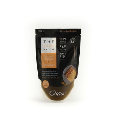 Ossa Organic Chicken Bone Broth with Ashwagandha High-Protein, Gut-Healthy Superfood for Immunity & Stress Relief | Keto, Paleo, & Low-Carb Friendly | 300g Frozen Ready-to-Heat Pouch