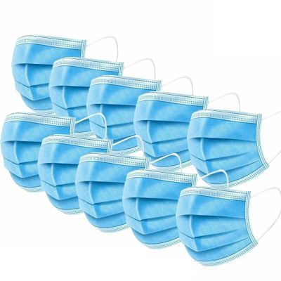 Lettuce Eat Disposable Blue Face Masks Protective 3 Ply Breathable Triple Layer Mouth Cover with Elastic Earloops (Pack of 2000)