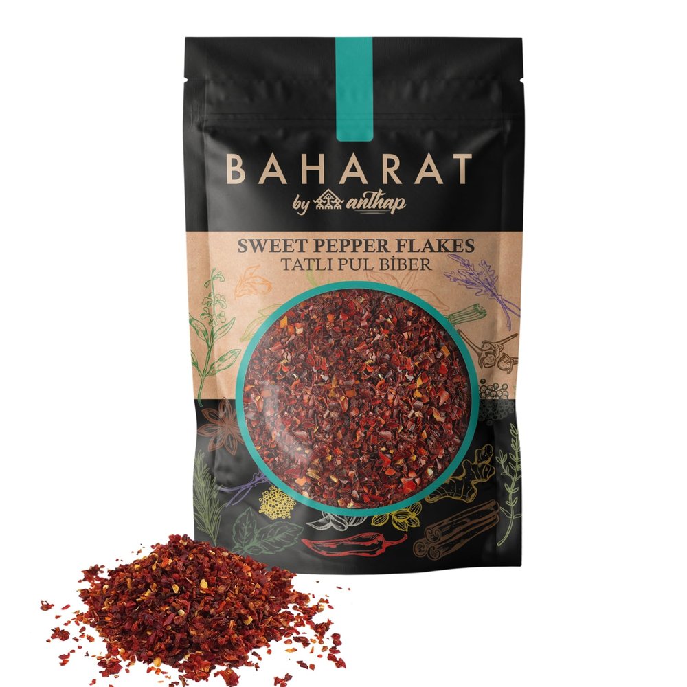 BAHARAT by Anthap Natural Dried Sweet Pepper Flakes, Premium Quality, Turkish Sweet Red Pepper, Seedless, 300g