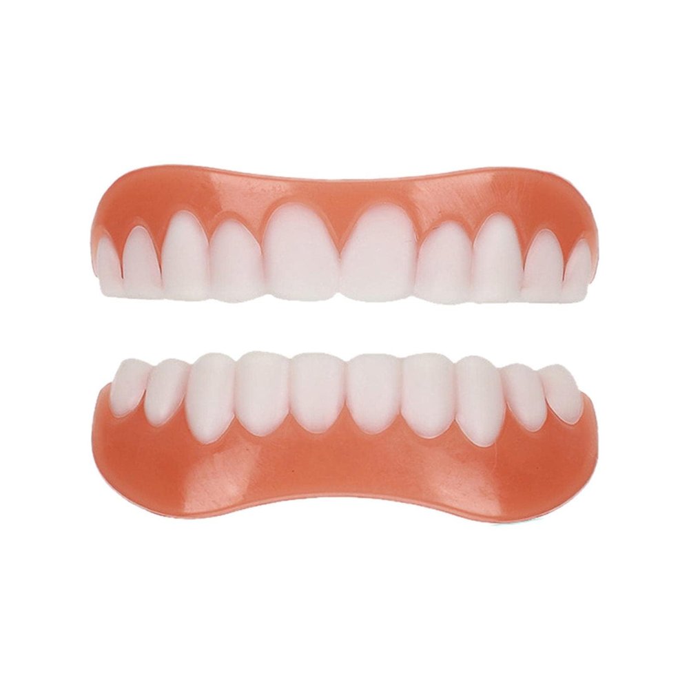 Care Spring False Teeth Veneers Removable 2 Pairs Cosmetic Veneers Dentures Upper And Lower, Fake Teeth Replacement Dentures Instant Teeth Straightening Kit for Men Women Cover The Imperfect Teeth