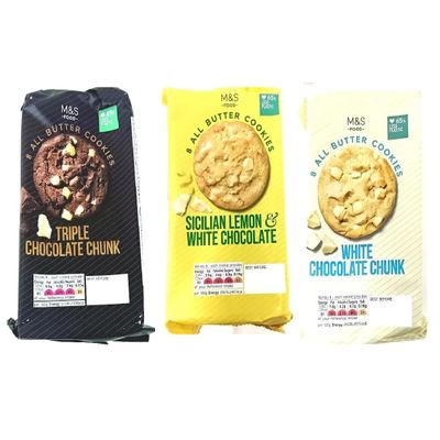 M&S All Butter Cookies - Pack of 3 (Triple Chocolate & Sicilian Lemon White Chocolate & White Chocolate Chunk)
