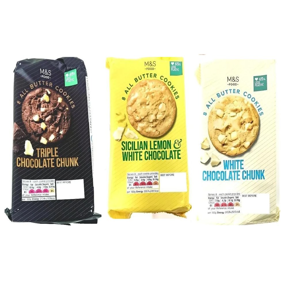 M&S All Butter Cookies - Pack of 3 (Triple Chocolate & Sicilian Lemon White Chocolate & White Chocolate Chunk)