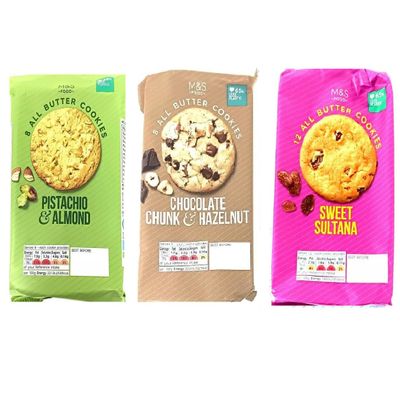 M&S All Butter Cookies - Pack of 3 (Pistachio Almond & Chocolate Chunk Hazelnut & Sweet Sultana)