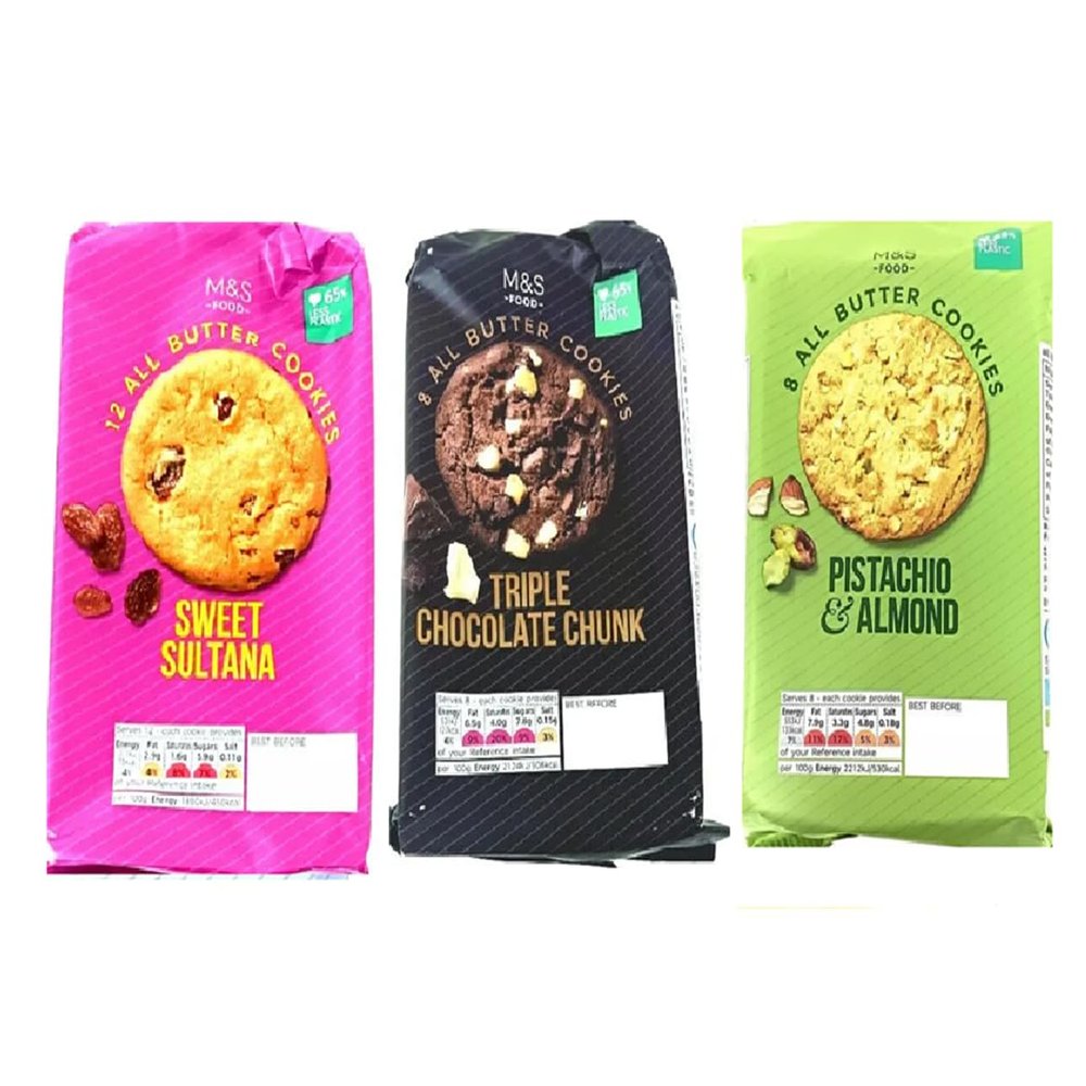 M&S All Butter Cookies - Pack of 3 (Sweet Sultana & Triple Chocolate Chunk & Pistachio Almond)