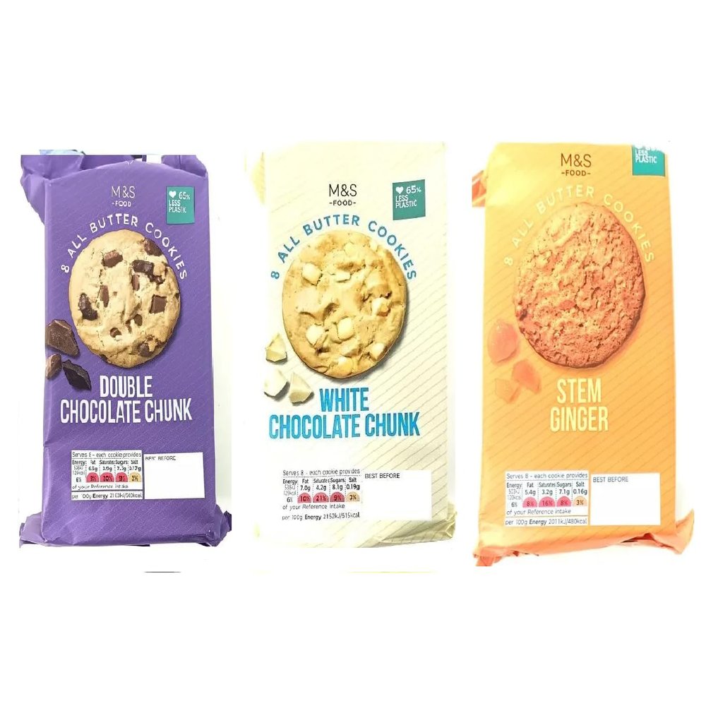 M&S All Butter Cookies - Pack of 3 (Double Chocolate Chunk & White Chocolate Chunk & Stem Ginger)