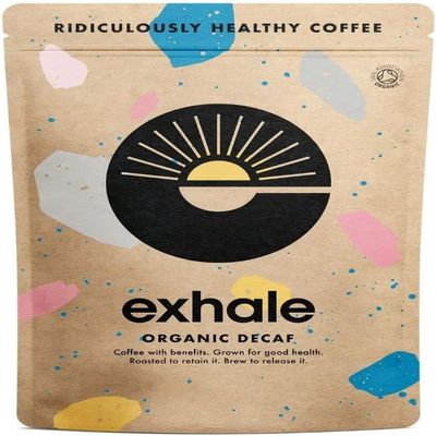 EXHALE Organic Ground Coffee - NEW 225G PACK - Single Origin and 100% Arabica Beans. For Cafetiere, Filter or AeroPress (Decaf Medium Roast, 225g)