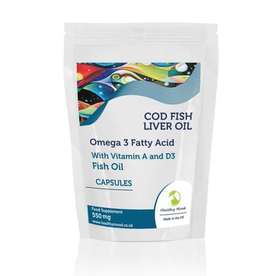 Cod Liver Oil 550mg High Strength Cod with Vitamin A and Vitamin D3 Omega 3 EPA DHA Fish Oil Capsules - 250