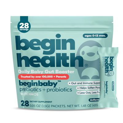 Beginbaby Prebiotics + Probiotic, Ages 0-12 Months, Unflavored, 28 Packets, 0.05 oz (1.5 g) Each, Begin Health