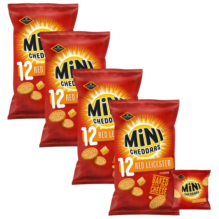 BIscuits & Crackers Bundle pack with Jacobs Mini Cheddars Red Leicester Baked with Real Cheese Snacks (12x23g) - 4 Pack | Cheese Snack Biscuits with Red Leicester Cheese Flavour.