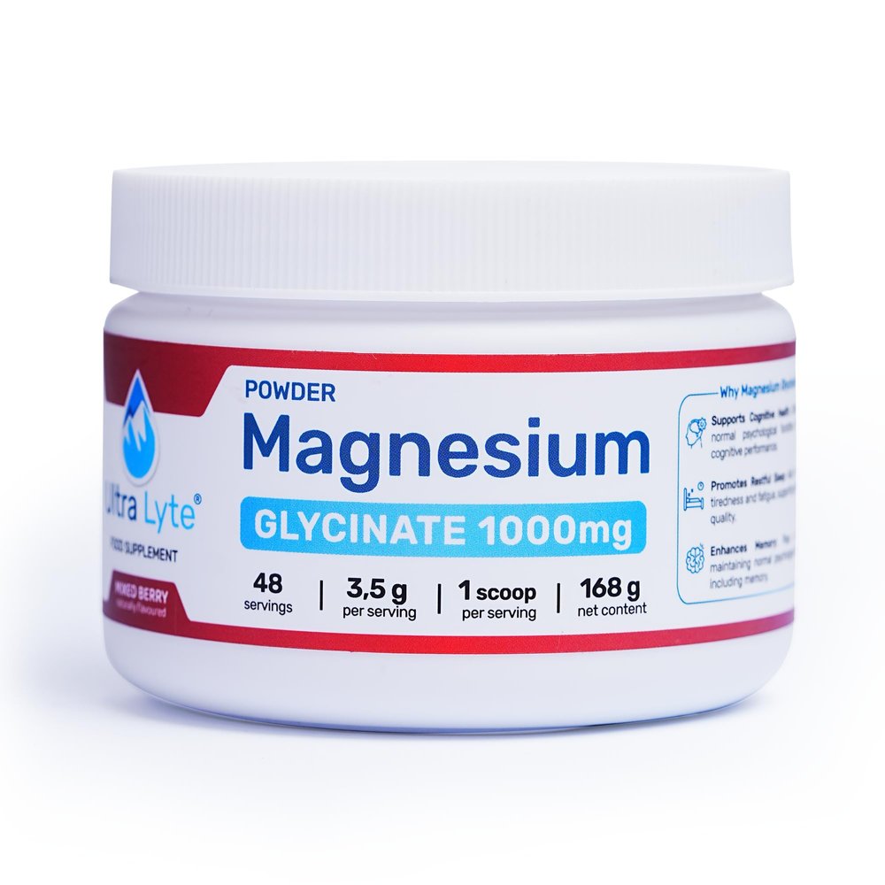Ultra Lyte Magnesium Glycinate Powder with Trace Minerals 180g  Vegan & Gluten-Free Flavoured Magnesium Supplement  For Sleep Aid, Stress Relief & Muscle Relaxation  60 Servings (180g, Mixed Berry)