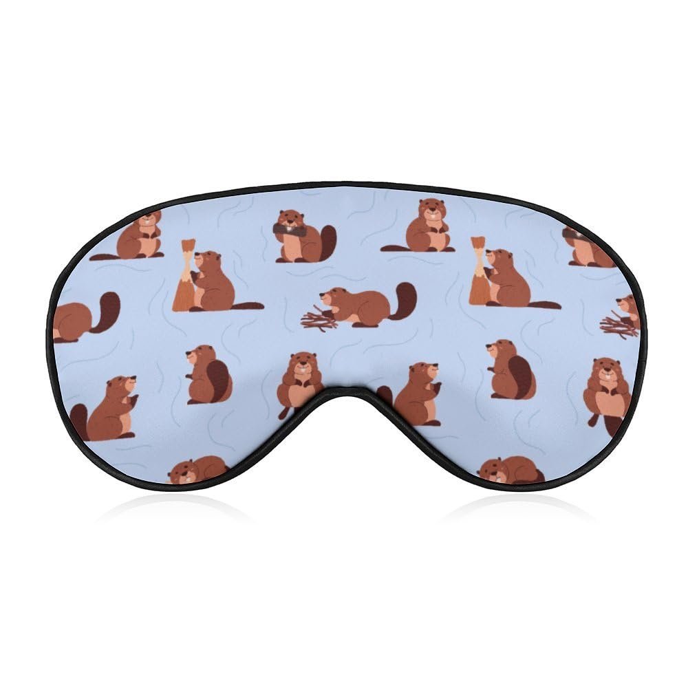 Cute Beavers Gnaws at Tree, Float, Sit Sleep Mask with Adjustable Strap, Comfortable Soft Eye Mask Sleeping Aid, Light-Blocking Eye Masks