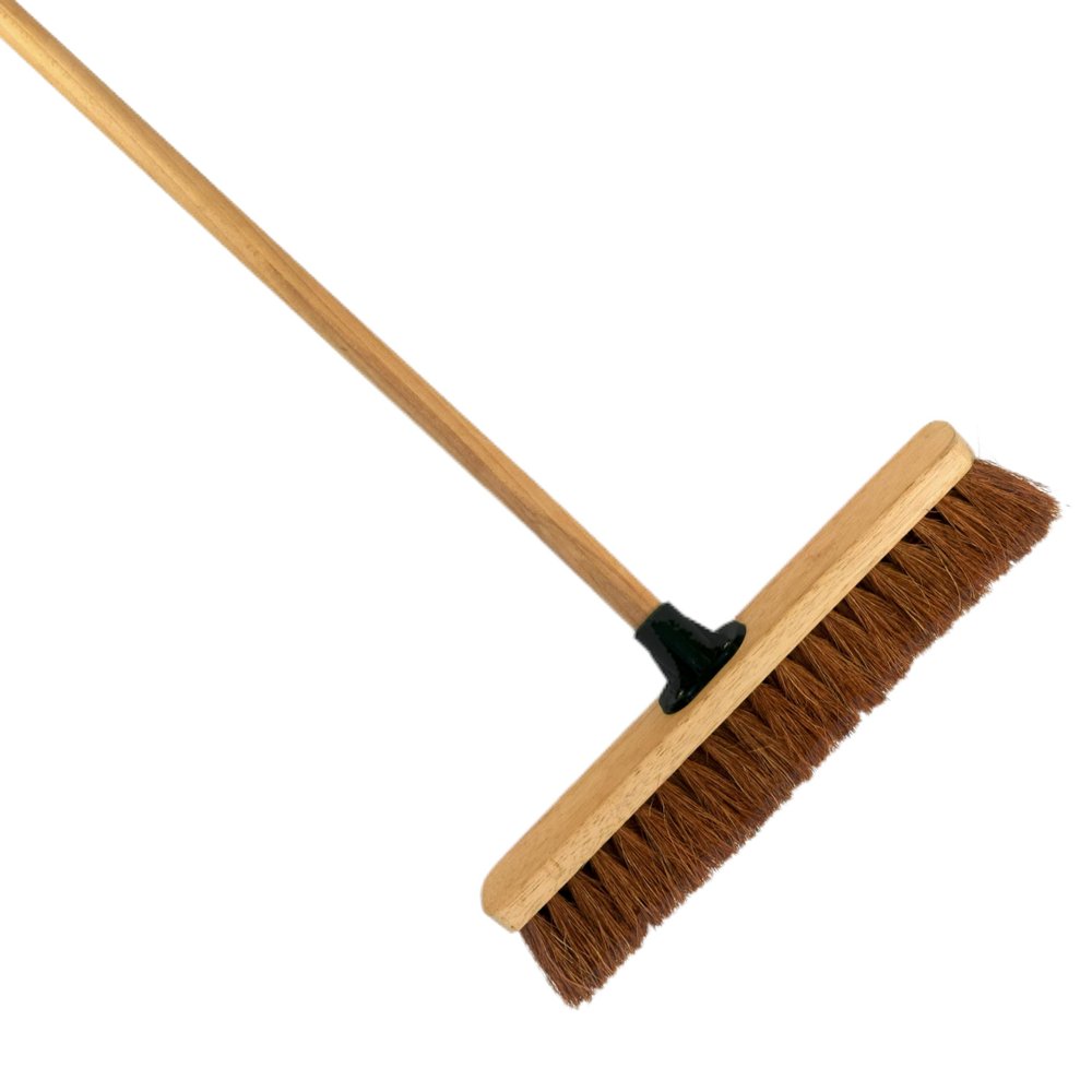 18-Inch Wide Coco Broom with Wooden Handle - Soft Bristle Indoor Sweeping Broom for Home, Kitchen, Hardwood Floors - Natural Coconut Fibre Bristles - Eco-Friendly Floor Brush