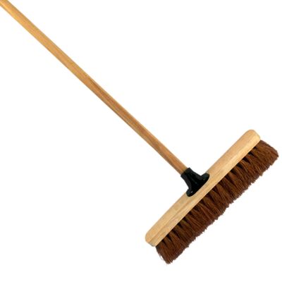 16-Inch Wide Coco Broom with Wooden Handle - Soft Bristle Indoor Sweeping Broom for Home, Kitchen, Hardwood Floors - Natural Coconut Fibre Bristles - Eco-Friendly Floor Brush