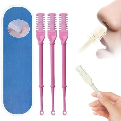 2-in-1 Nasal Hair Cutter, 2024 Newest Double Sided Nose Hair Knife, Rotating Nasal Hair Razor Cutter with Ear Picker for Women and Men, 360 Degree Rotating Manual Nose Hair Trimmer (Pink, 1pc)