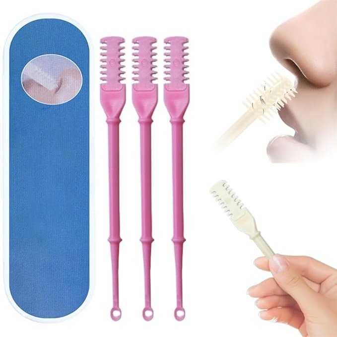 2-in-1 Nasal Hair Cutter, 2024 Newest Double Sided Nose Hair Knife, Rotating Nasal Hair Razor Cutter with Ear Picker for Women and Men, 360 Degree Rotating Manual Nose Hair Trimmer (Pink, 1pc)