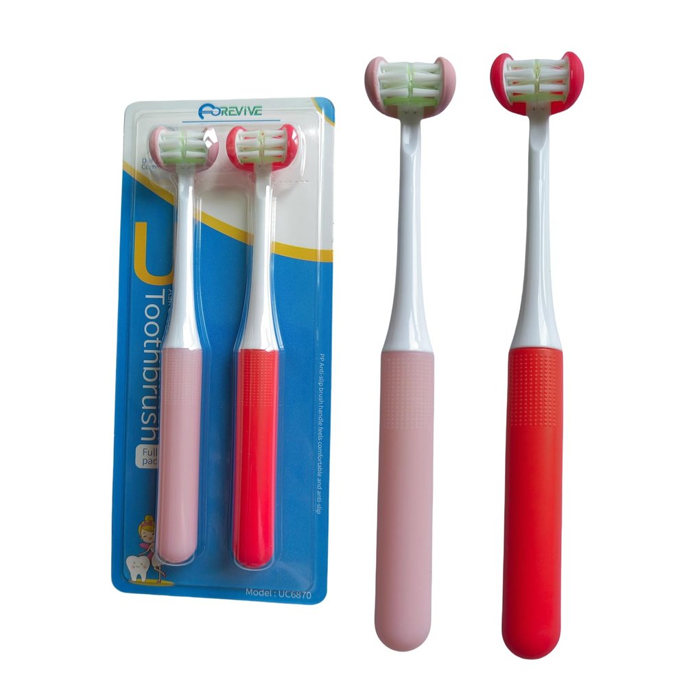 FOREVIVE Kids Toothbrush,Children Toothbrush,Soft Brush Toothbrush 3 Side Suitable for Special Populations and Autism,Kids Travel Toothbrush 3+ Years Old, Pack of Toothbrushes Contains 2 (red+pink)