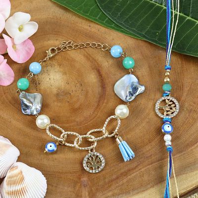 Ghasitaram Gifts Jaiccha Rakhi for Brother Rakhis Online BRS24-027- Evil Eye Tree of Life Bhaiya Bhabhi Rakhi