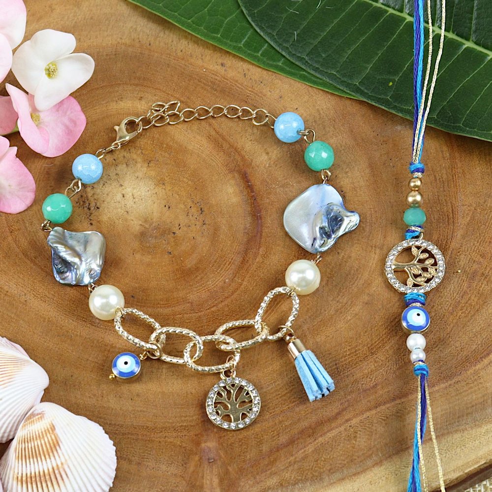 Ghasitaram Gifts Jaiccha Rakhi for Brother Rakhis Online BRS24-027- Evil Eye Tree of Life Bhaiya Bhabhi Rakhi