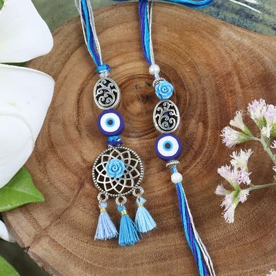 Ghasitaram Gifts Jaiccha Rakhi for Brother Rakhis Online LS24-065-Oxidized Evil Eye Bhaiya Bhabhi Rakhi
