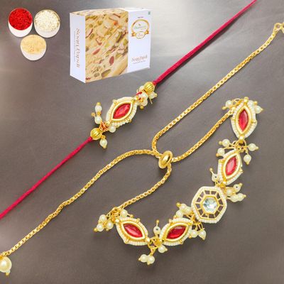 Ghasitaram Gifts Jaiccha Rakhi for Brother Rakhis Online Rmj- 10012 Bhaiya Bhabhi Rakhis with 400 GMS of Soan Papdi