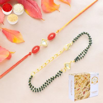 Ghasitaram Gifts Jaiccha Rakhi for Brother Rakhis Online Rmj- 4512 Bhaiya Bhabhi Rakhis with 400 GMS of Soan Papdi
