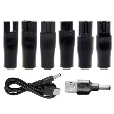 Shaver Charger Set, USB Shaver Power Adapter Charger Cord Kit with 6 Charging Cord Heads, USB Charger Cord Replacement for Shavers Purifiers Hair Clippers Table Lamps and Other Charging Leads